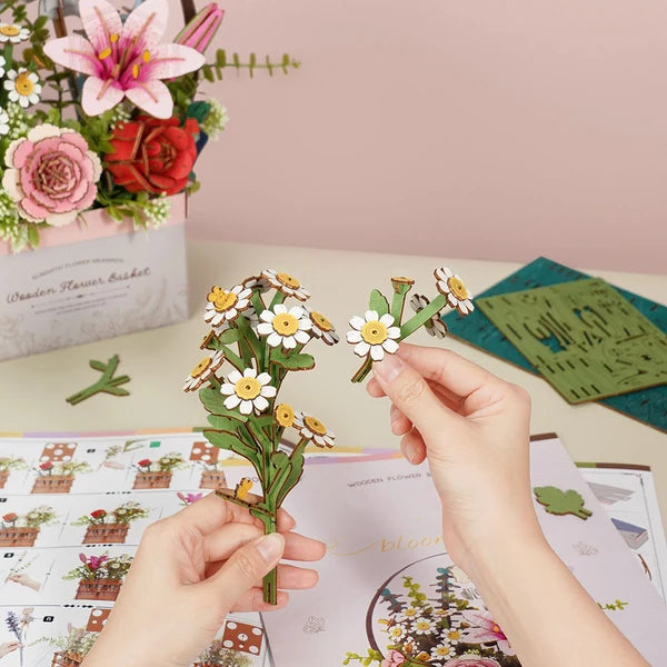 Rowood Wooden Flower Basket 3D Puzzle