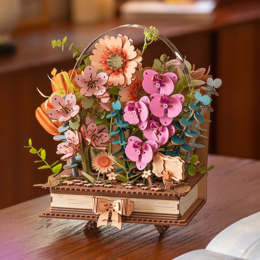 Rowood Wooden Blooming Book DIY Flower Bouquet 3D Puzzle