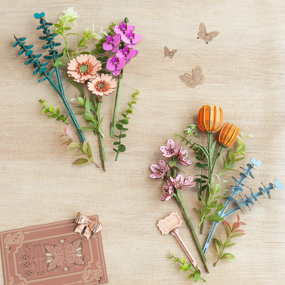 Rowood Wooden Blooming Book DIY Flower Bouquet 3D Puzzle
