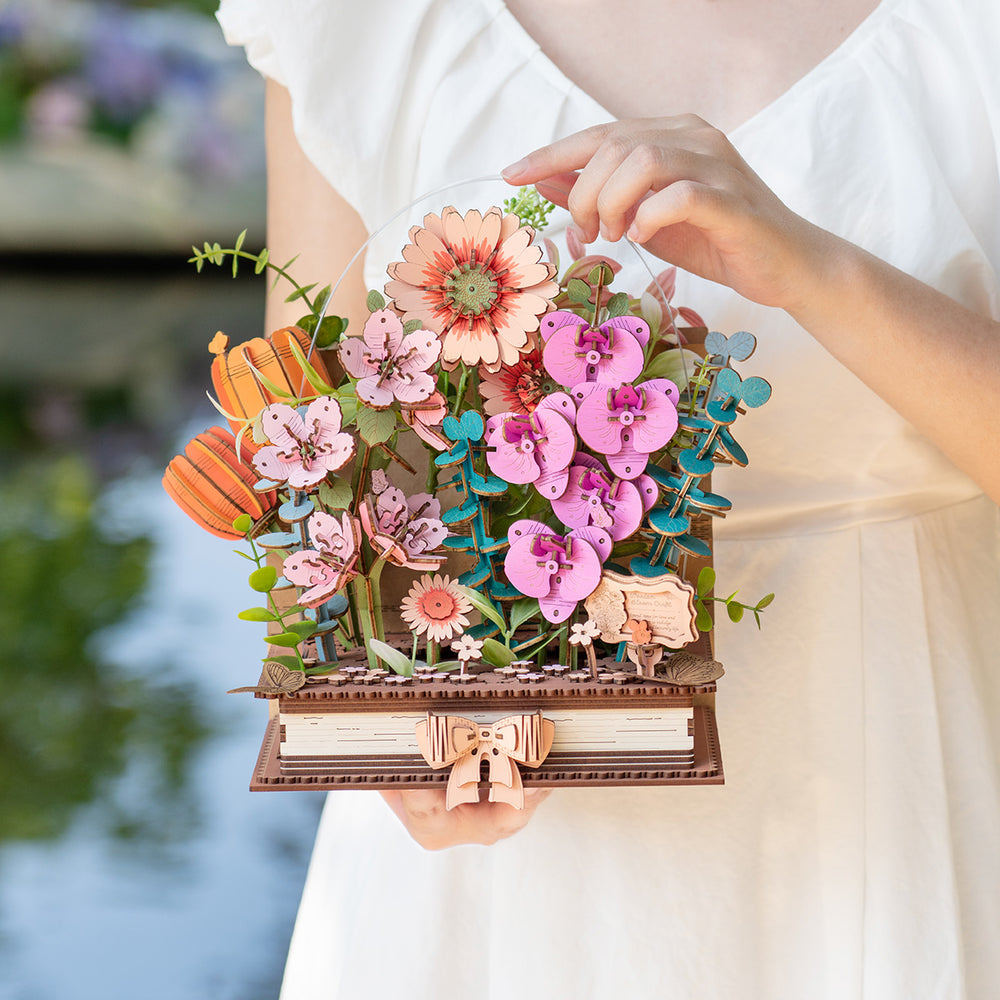 Rowood Wooden Blooming Book DIY Flower Bouquet 3D Puzzle