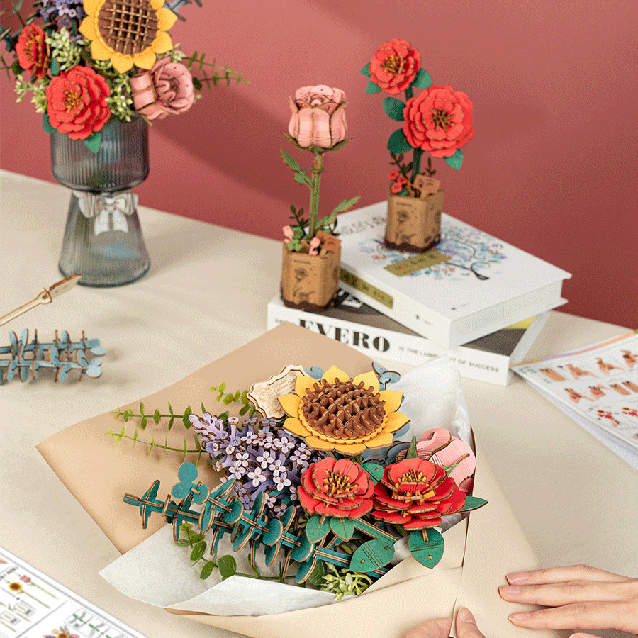 Rowood DIY Wooden Flower Bouquet 3D Wooden Puzzle