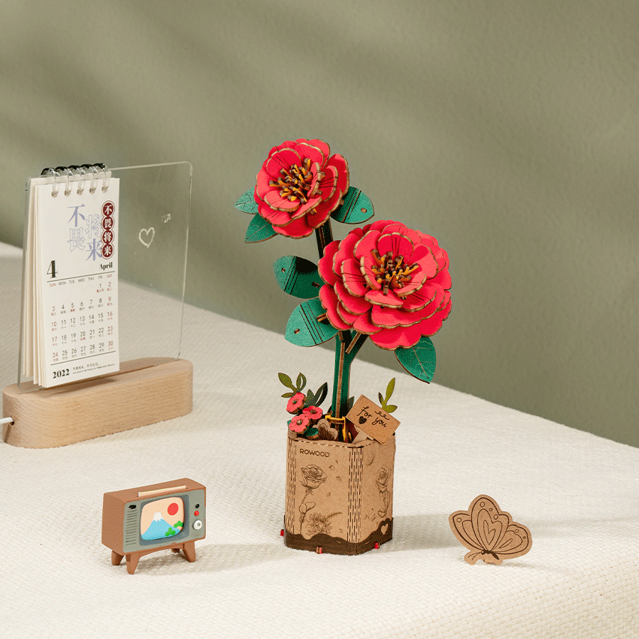 Rowood Wooden Flower 3D Puzzle Red Camelia