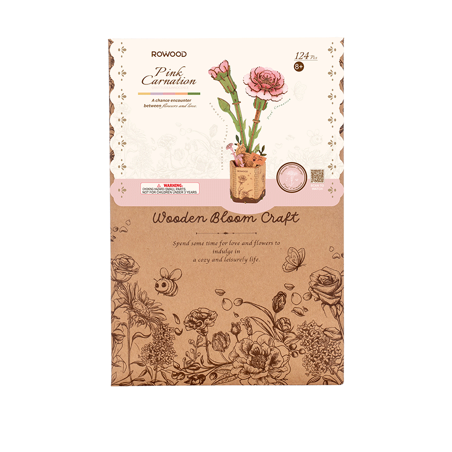 Rowood Wooden Flower 3D Wooden Puzzle Pink Carnation