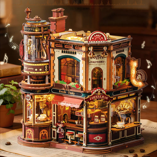 ROKR Dream Coffee Factory Music Box Wooden 3D Puzzle