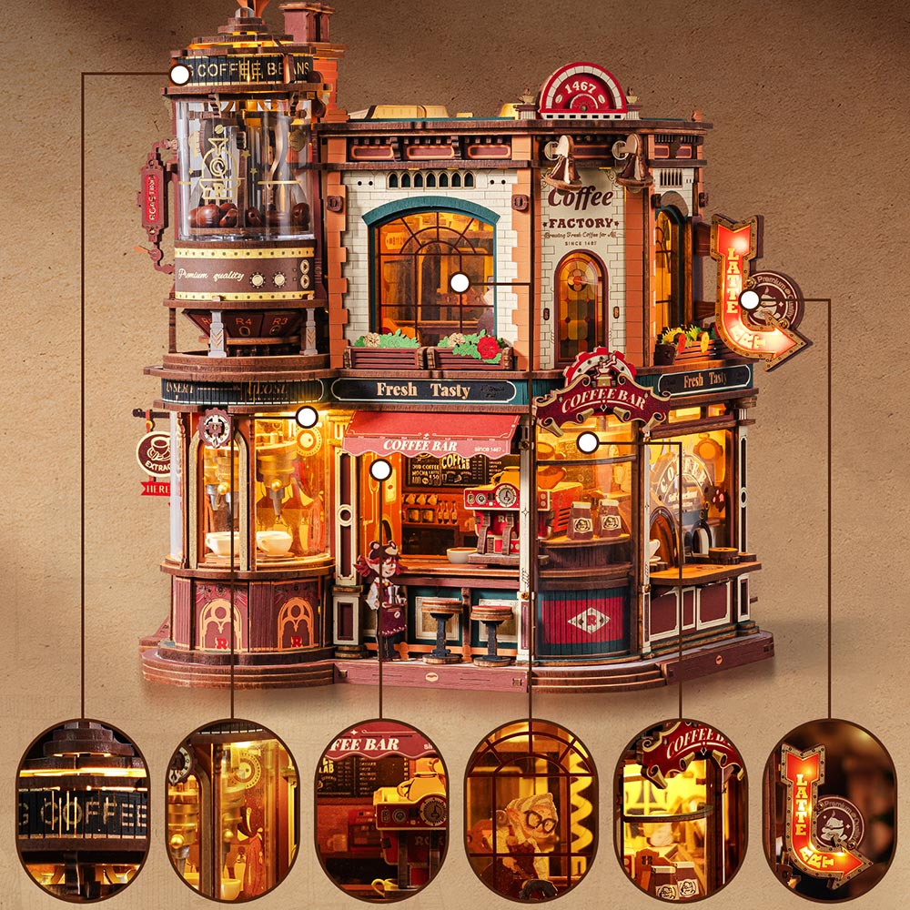 ROKR Dream Coffee Factory Music Box Wooden 3D Puzzle