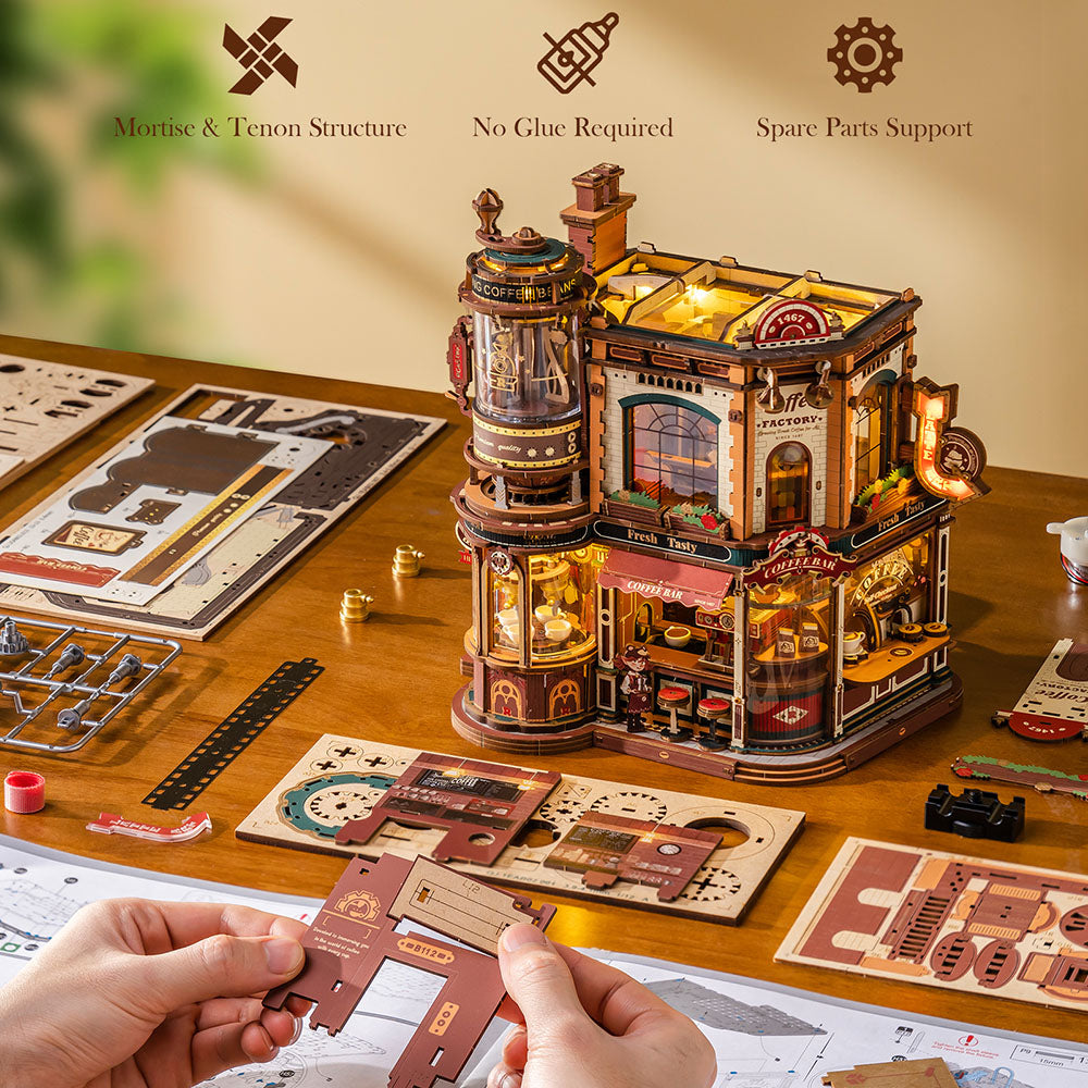 ROKR Dream Coffee Factory Music Box Wooden 3D Puzzle