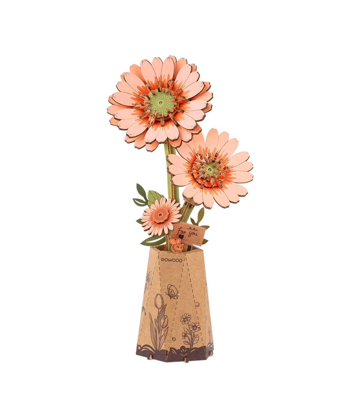 Rowood Wooden Flower 3D Wooden Puzzle Orange Gerbera