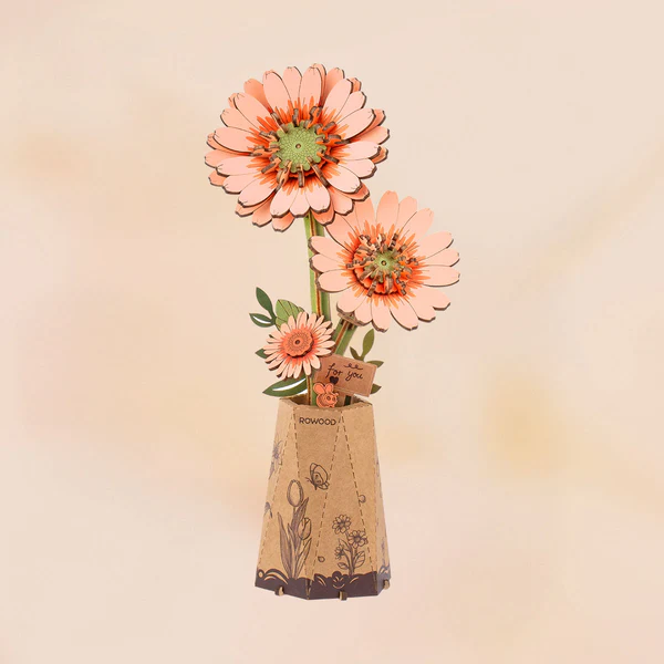 Rowood Wooden Flower 3D Wooden Puzzle Orange Gerbera