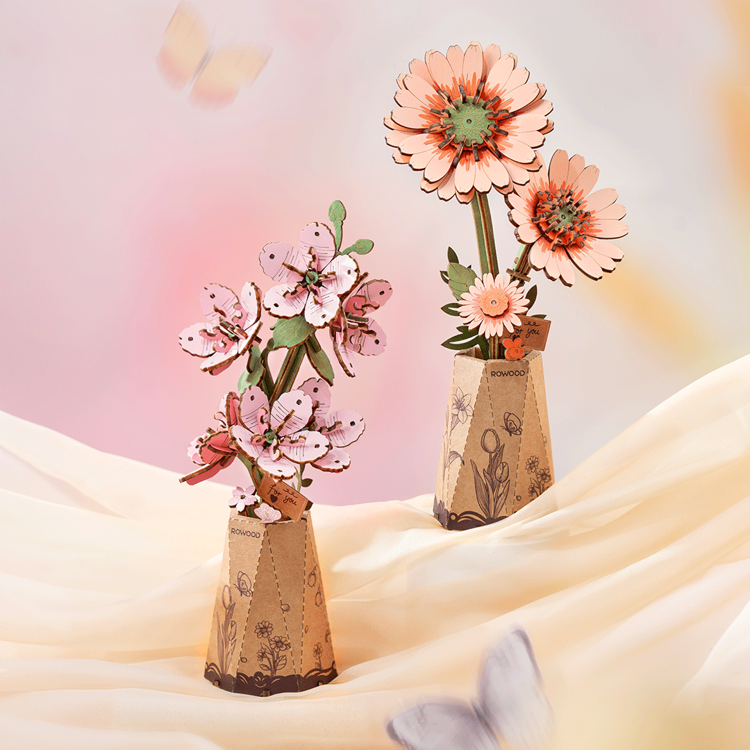 Rowood Wooden Flower 3D Wooden Puzzle Orange Gerbera