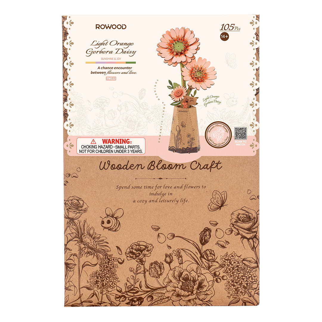 Rowood Wooden Flower 3D Wooden Puzzle Orange Gerbera