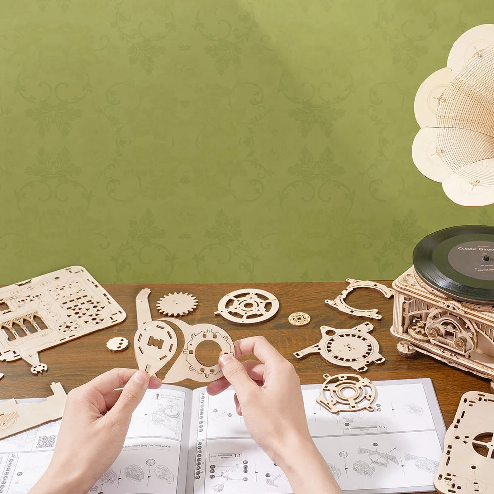 ROKR Classic Gramophone 3D Wooden Puzzle (Electric Version)