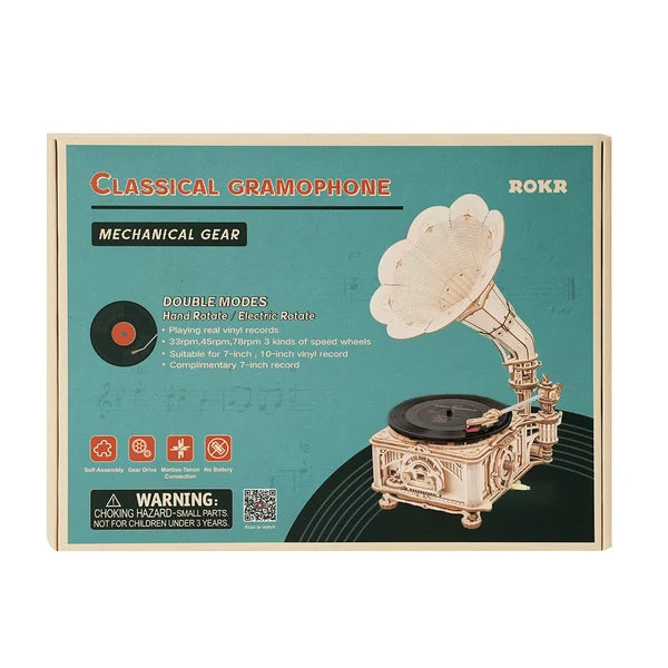 ROKR Classic Gramophone 3D Wooden Puzzle (Electric Version)