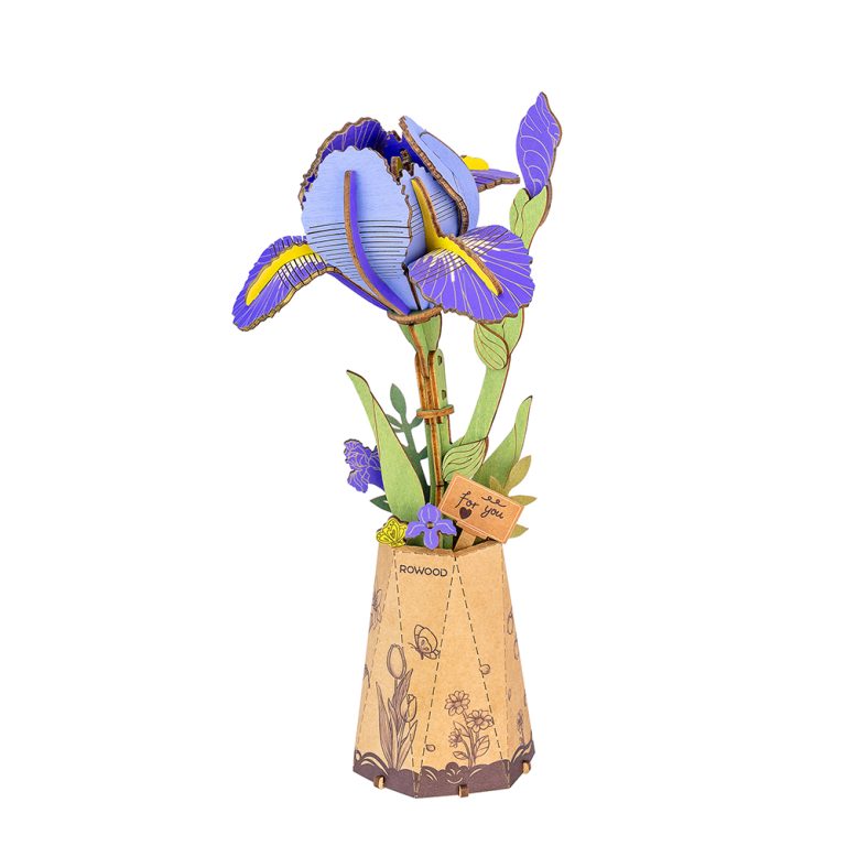 Rowood Wooden Flower 3D Wooden Puzzle Purple Iris