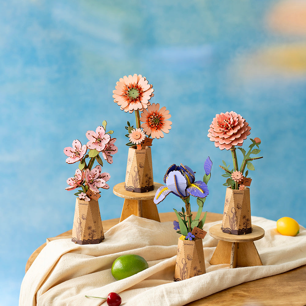 Rowood Wooden Flower 3D Wooden Puzzle Purple Iris