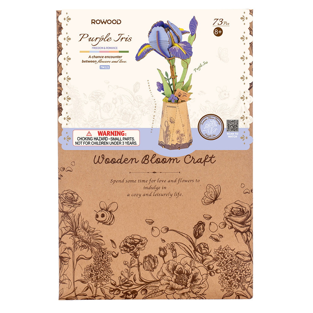 Rowood Wooden Flower 3D Wooden Puzzle Purple Iris