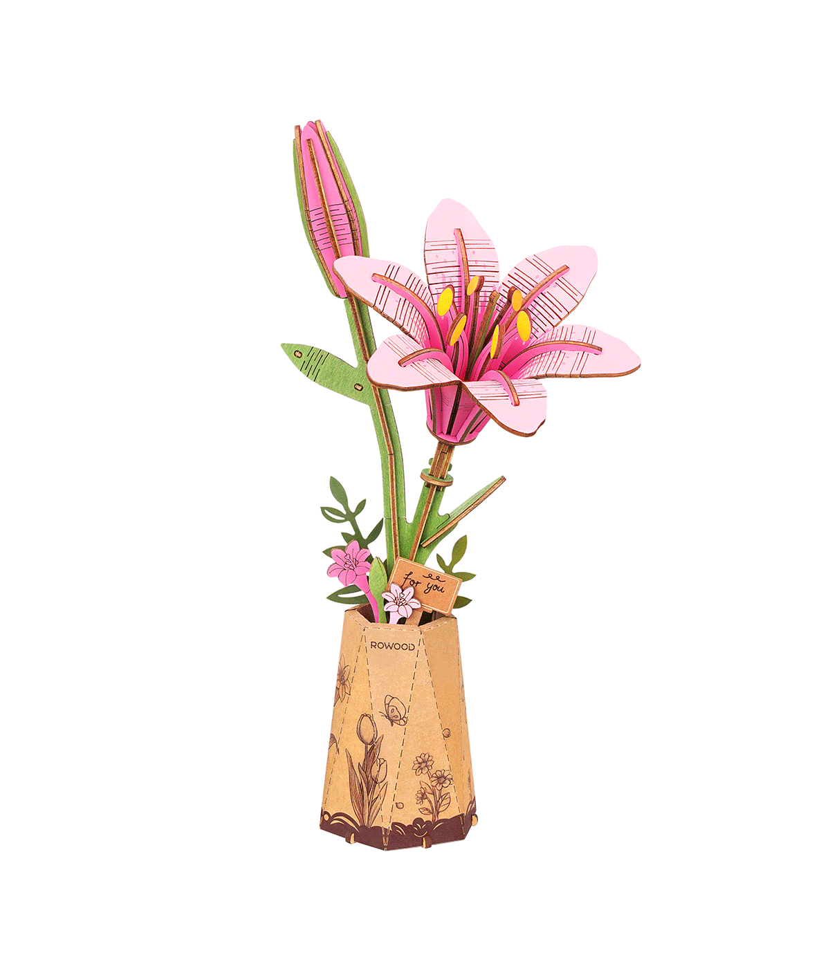 Rowood Wooden Flower 3D Wooden Puzzle Pink Lily