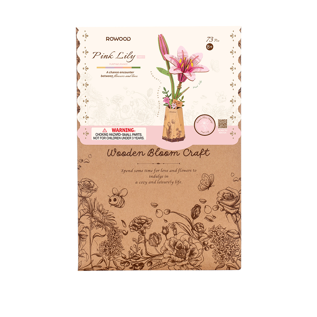 Rowood Wooden Flower 3D Wooden Puzzle Pink Lily