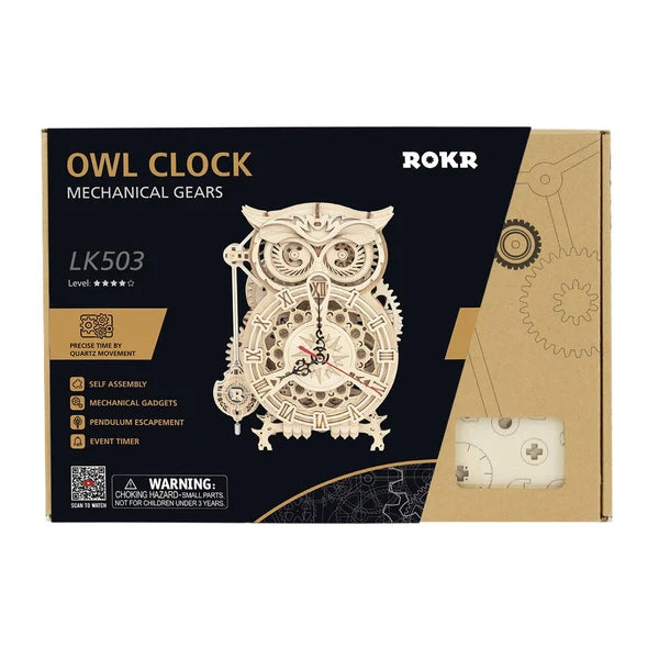 ROKR Owl Clock Mechanical 3D Wooden Puzzle