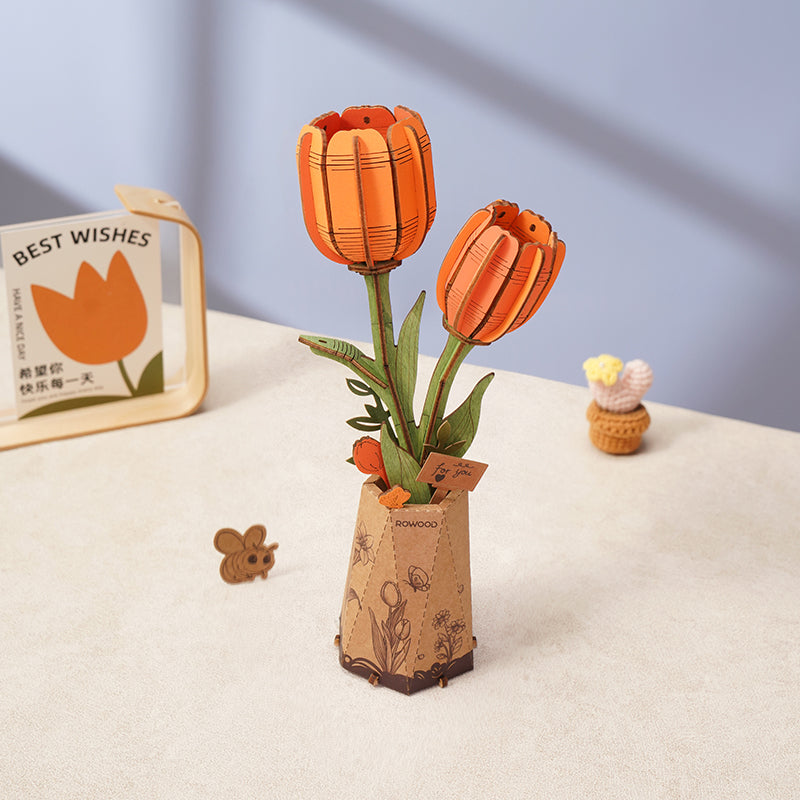 Rowood Wooden Flower 3D Puzzle Orange Tulip