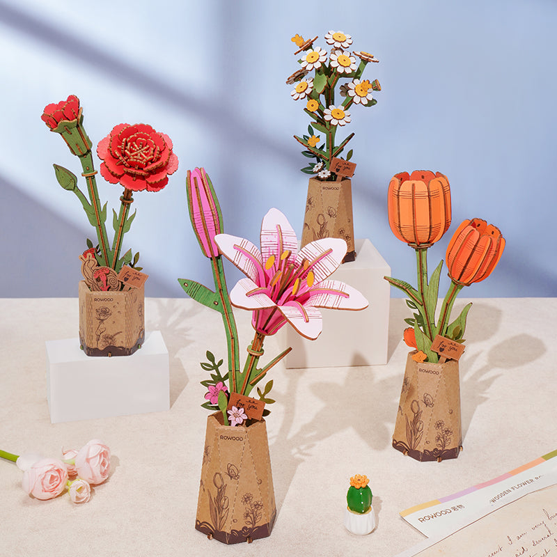 Rowood Wooden Flower 3D Puzzle Orange Tulip