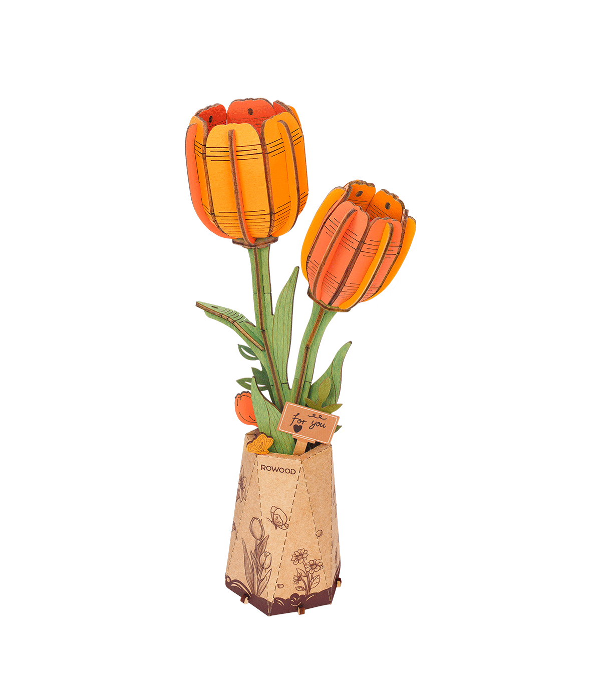 Rowood Wooden Flower 3D Puzzle Orange Tulip