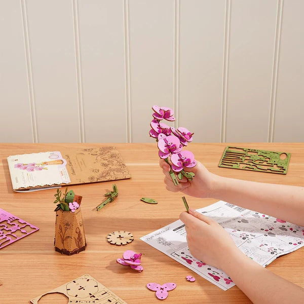 Rowood Purple Orchid DIY Flower 3D Wooden Puzzle
