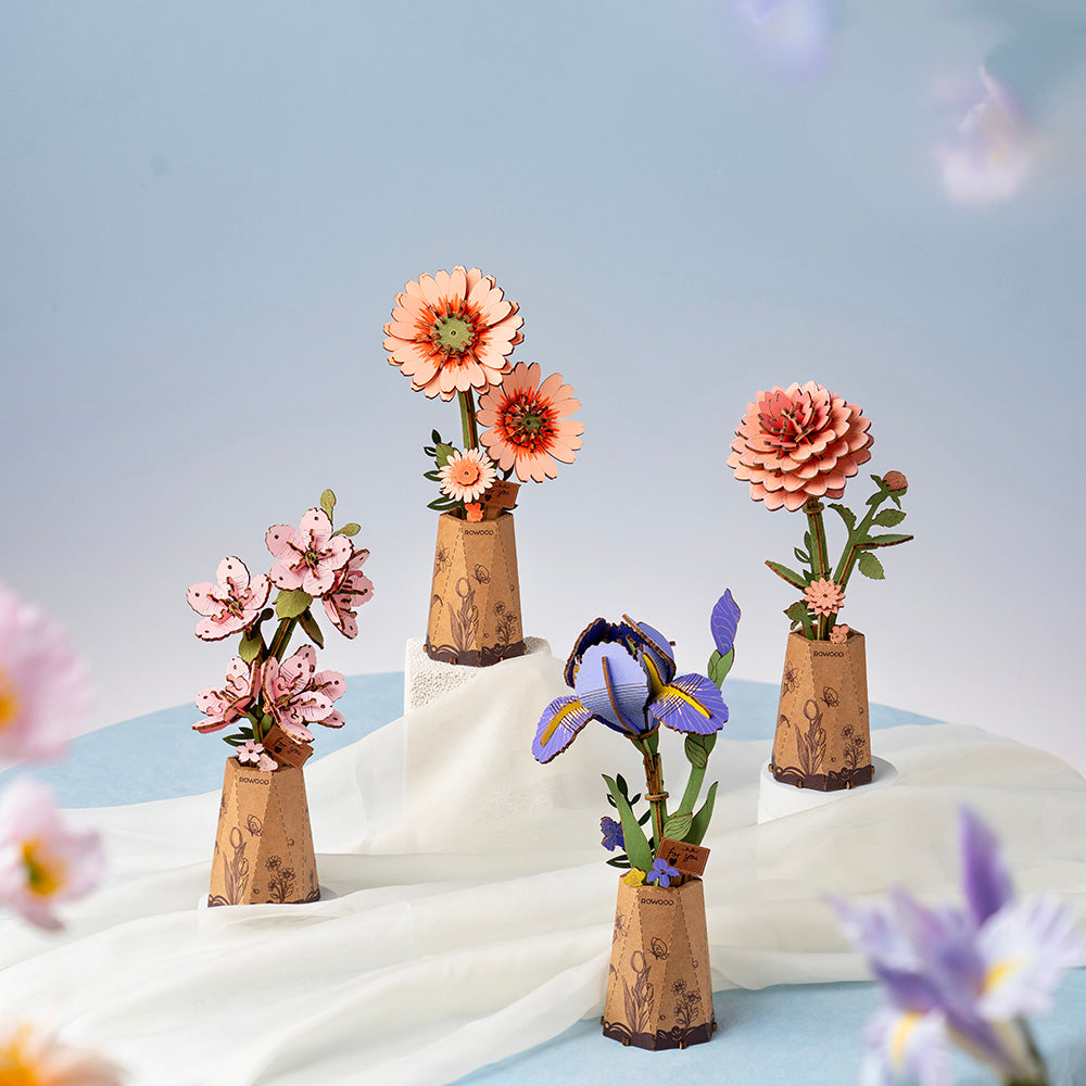 Rowood Wooden Flower 3D Wooden Puzzle Pink Dahlia