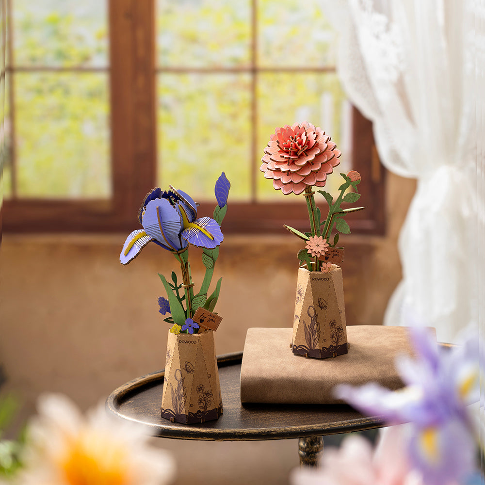 Rowood Wooden Flower 3D Wooden Puzzle Pink Dahlia