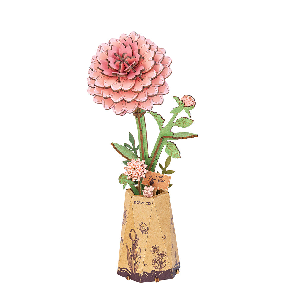 Rowood Wooden Flower 3D Wooden Puzzle Pink Dahlia