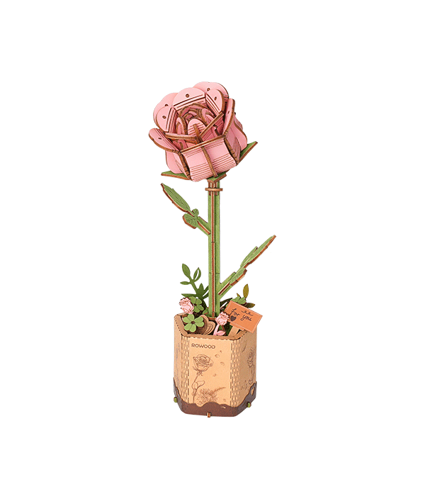 Rowood Wooden Flower 3D Wooden Puzzle Pink Rose