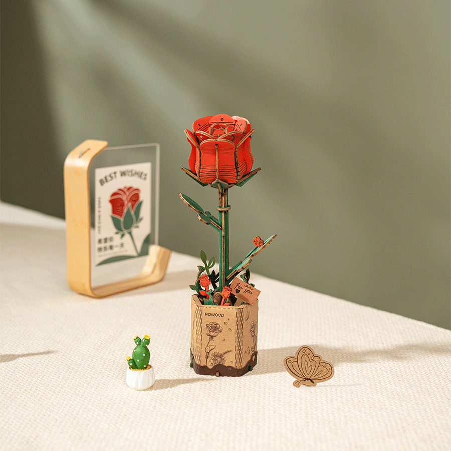 Rowood Wooden Flower 3D Wooden Puzzle Red Rose