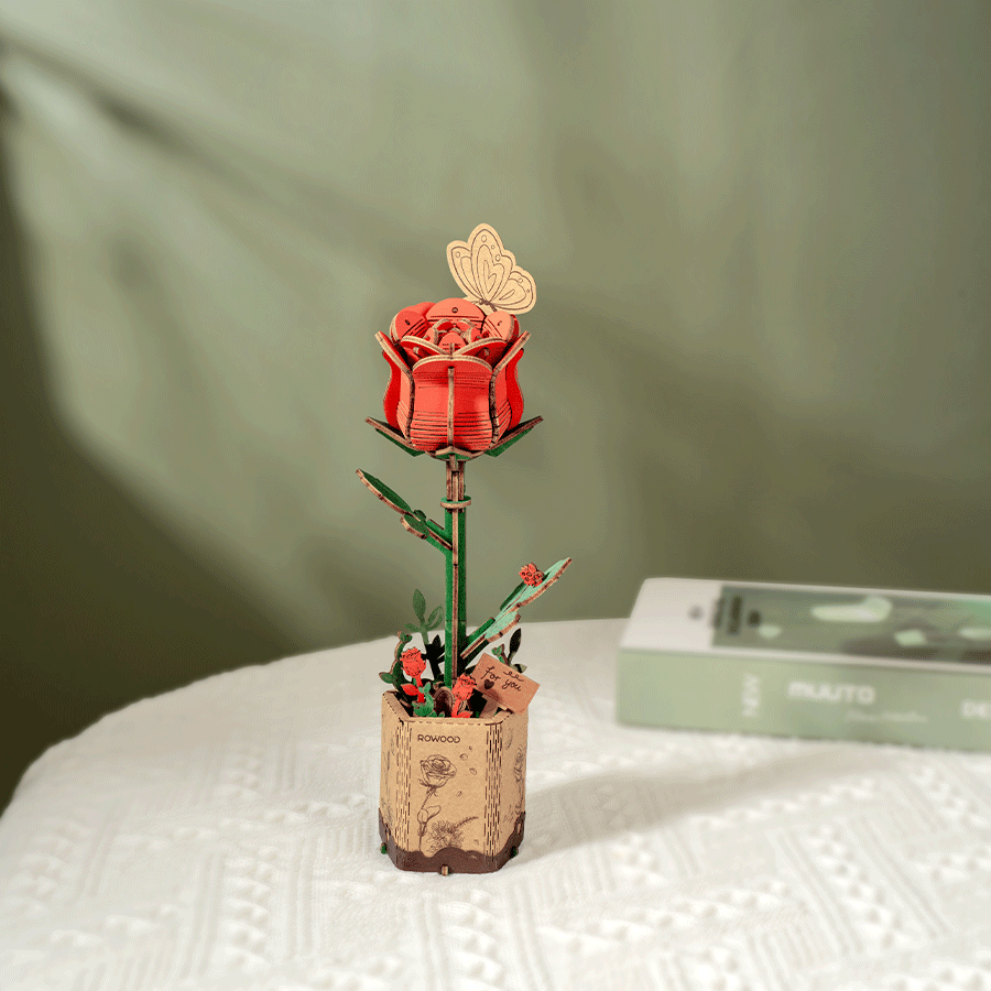 Rowood Wooden Flower 3D Wooden Puzzle Red Rose