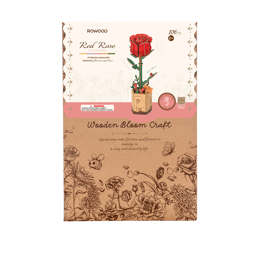 Rowood Wooden Flower 3D Wooden Puzzle Red Rose