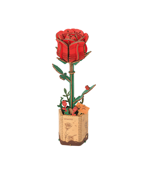 Rowood Wooden Flower 3D Wooden Puzzle Red Rose