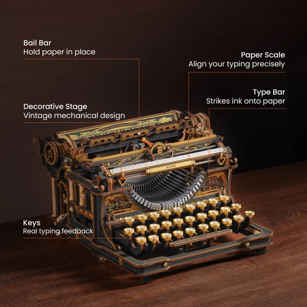 ROKR Mechanical Typewriter Wooden 3D Puzzle (Classic Version)