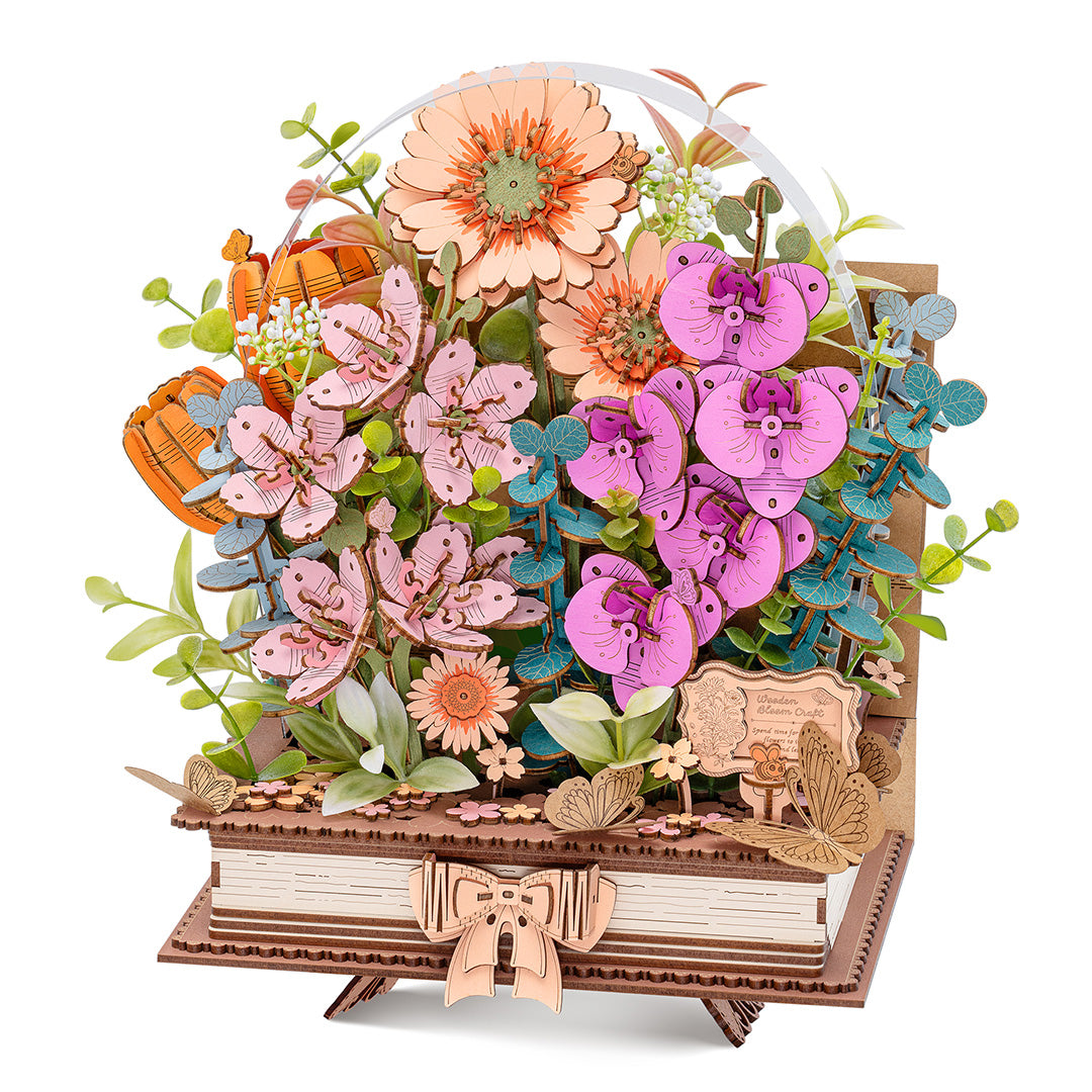 Rowood Wooden Blooming Book DIY Flower Bouquet 3D Puzzle